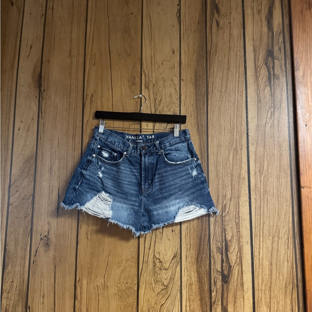 Vanilla Star Blue Jean Shorts Distressed High-Waisted